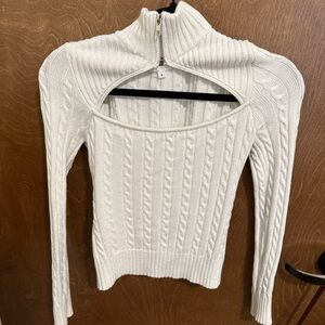Elegant White Cable Knit Sweater